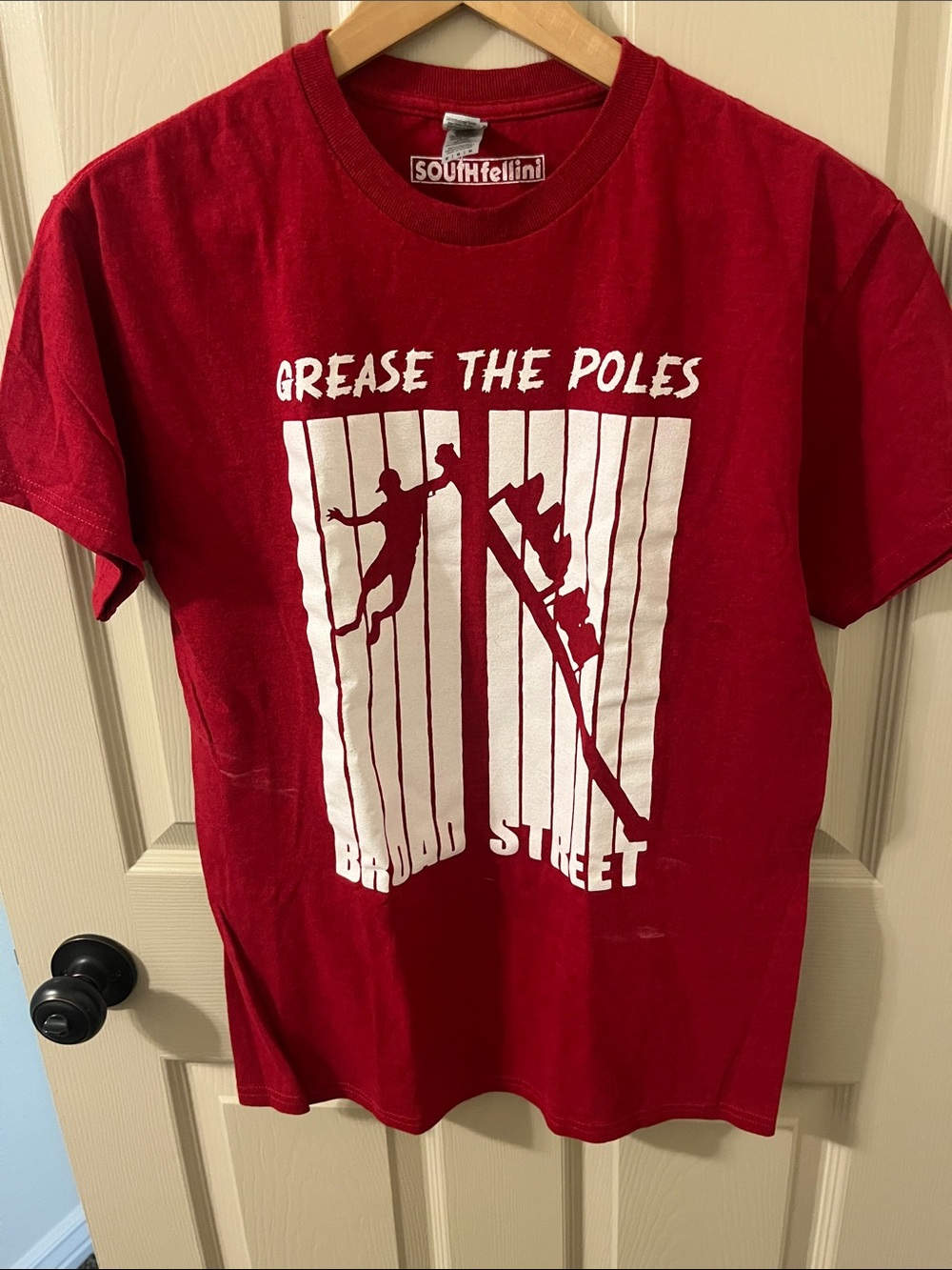 South Fellini Philadelphia Philly Red 'Grease the Poles' broad st Graphic Tee